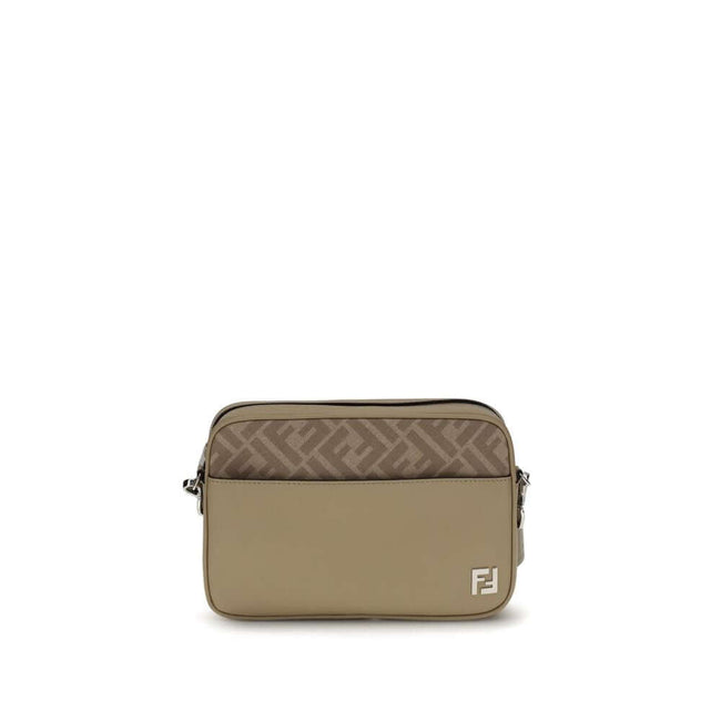 Beige Leather Shoulder BagFendi’s Camera Case Squared FF Shoulder Bag is a compact and refined model made of smooth beige leather combined with iconic FF canvas in the same tone. Embellished with a metal FF appliqué, it features an exterior flat pocket an