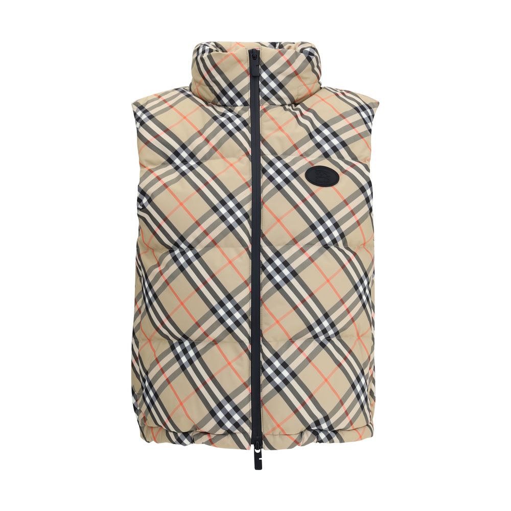 Multicolor Polyester Sleveless JacketBurberry’s Check vest Down Jacket is an iconic garment made of water-repellent Burberry Check fabric with a regular fit and down and goose down filling. Featuring a double-slider zipper closure, it features a packaway