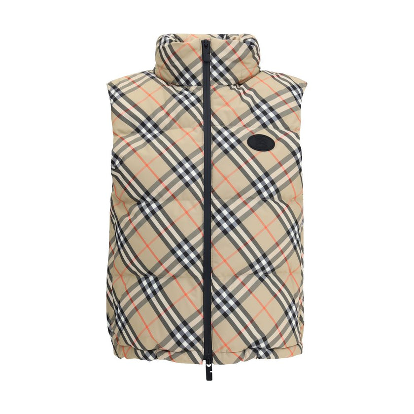 Multicolor Polyester Sleveless JacketBurberry’s Check vest Down Jacket is an iconic garment made of water-repellent Burberry Check fabric with a regular fit and down and goose down filling. Featuring a double-slider zipper closure, it features a packaway