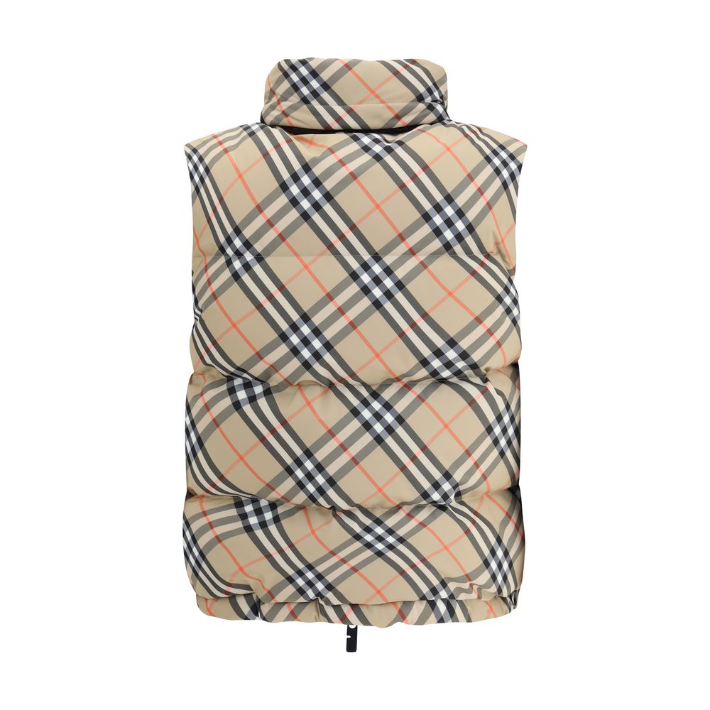 Multicolor Polyester Sleveless JacketBurberry’s Check vest Down Jacket is an iconic garment made of water-repellent Burberry Check fabric with a regular fit and down and goose down filling. Featuring a double-slider zipper closure, it features a packaway