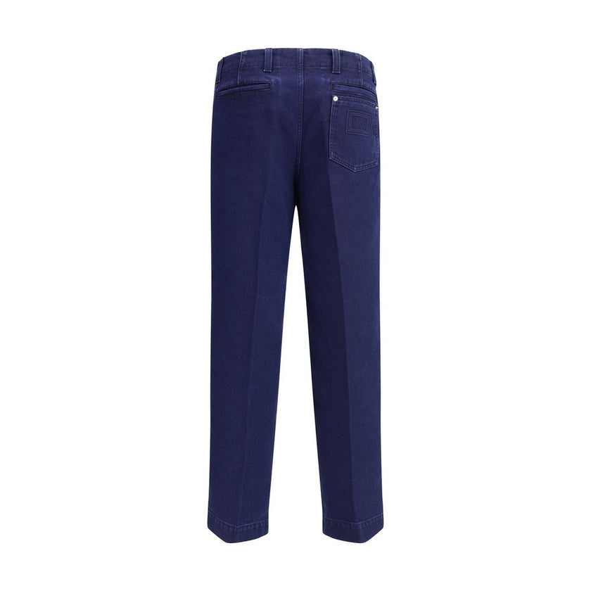 Blue Cotton Jeans DenimGucci’s chino Jeans blend casual denim style with tailoring-inspired details. They feature a button closure, belt loops, two inset pockets on the hip and two patch pockets on the back. The embroidered logo on the back pocket adds a
