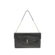 Black Lamb Ovis Aries Aries Shoulder BagThe Cassandre XXL Shoulder Bag with Chain by Saint Laurent is an extra-large clutch made of soft lambskin leather, embellished with the iconic metal Cassandre logo. Equipped with a stowable cable chain strap, it can