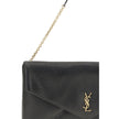 Black Lamb Ovis Aries Aries Shoulder BagThe Cassandre XXL Shoulder Bag with Chain by Saint Laurent is an extra-large clutch made of soft lambskin leather, embellished with the iconic metal Cassandre logo. Equipped with a stowable cable chain strap, it can