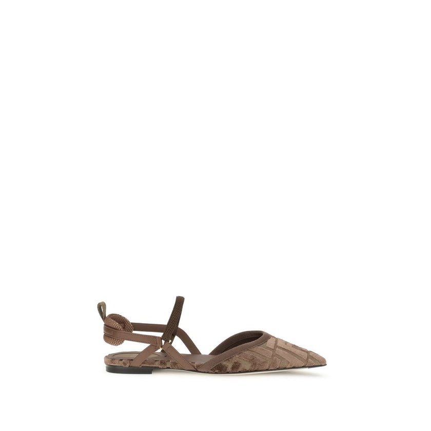 Brown Polyamide Ballet FlatsFendi’s Colibrì Lite slingback Ballerinas are distinguished by a tapered, feminine silhouette enhanced by thin elastic ribbons that gently wrap around the foot. Made of mesh, they are decorated with multicolor embroidery of the