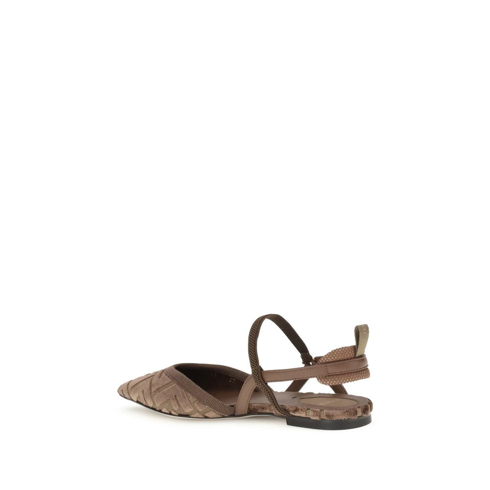 Brown Polyamide Ballet FlatsFendi’s Colibrì Lite slingback Ballerinas are distinguished by a tapered, feminine silhouette enhanced by thin elastic ribbons that gently wrap around the foot. Made of mesh, they are decorated with multicolor embroidery of the