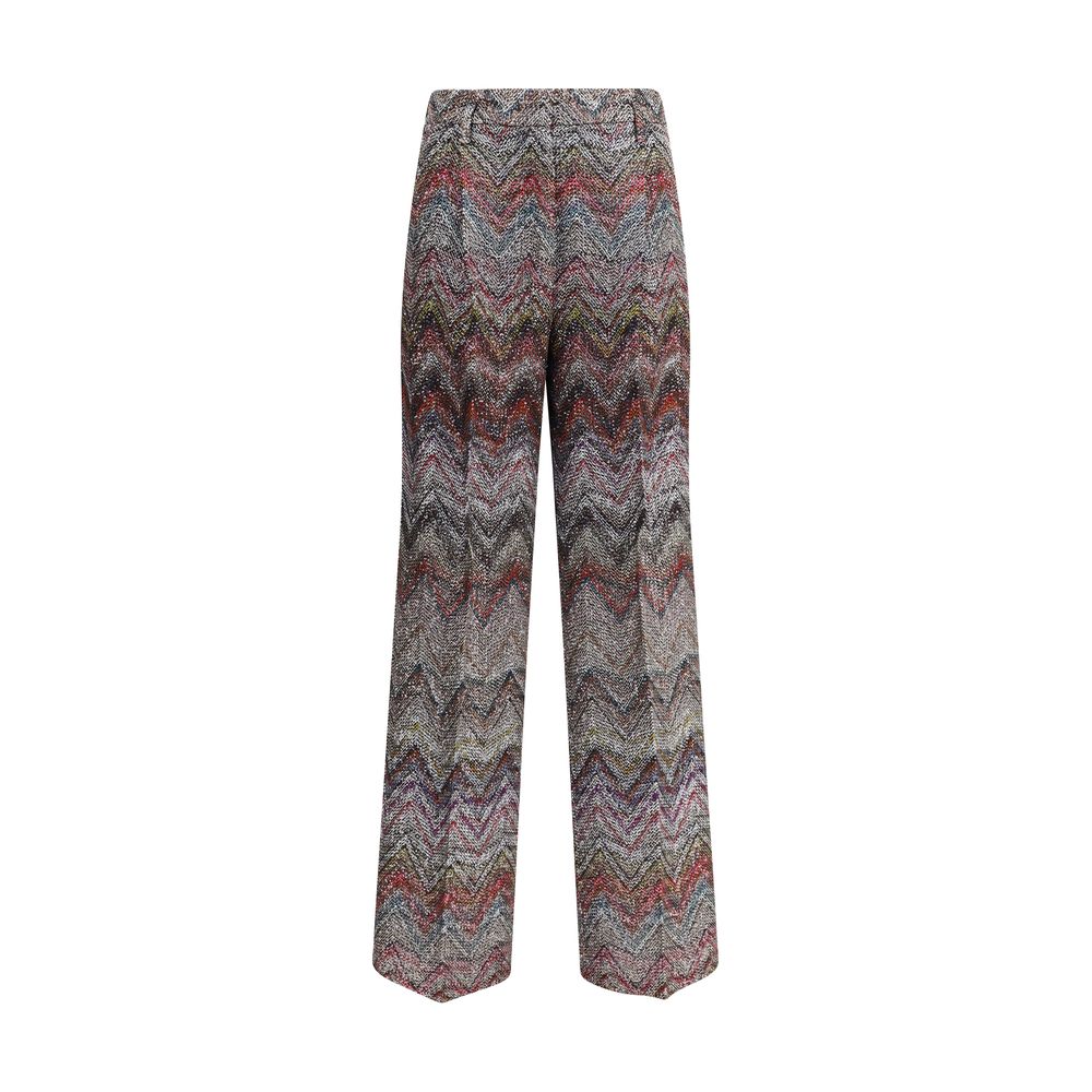 Multicolor Viscose Casual PantsMissoni’s Zigzag patterned Pants combine the house’s iconic aesthetic with high craftsmanship. Studded with sequins and embellished with lamé filaments, they are made of a viscose blend on a Caperdoni loom, a detail that und