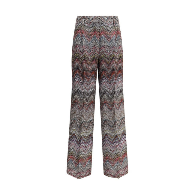 Multicolor Viscose Casual PantsMissoni’s Zigzag patterned Pants combine the house’s iconic aesthetic with high craftsmanship. Studded with sequins and embellished with lamé filaments, they are made of a viscose blend on a Caperdoni loom, a detail that und