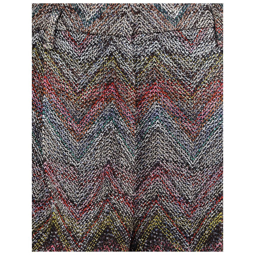 Multicolor Viscose Casual PantsMissoni’s Zigzag patterned Pants combine the house’s iconic aesthetic with high craftsmanship. Studded with sequins and embellished with lamé filaments, they are made of a viscose blend on a Caperdoni loom, a detail that und