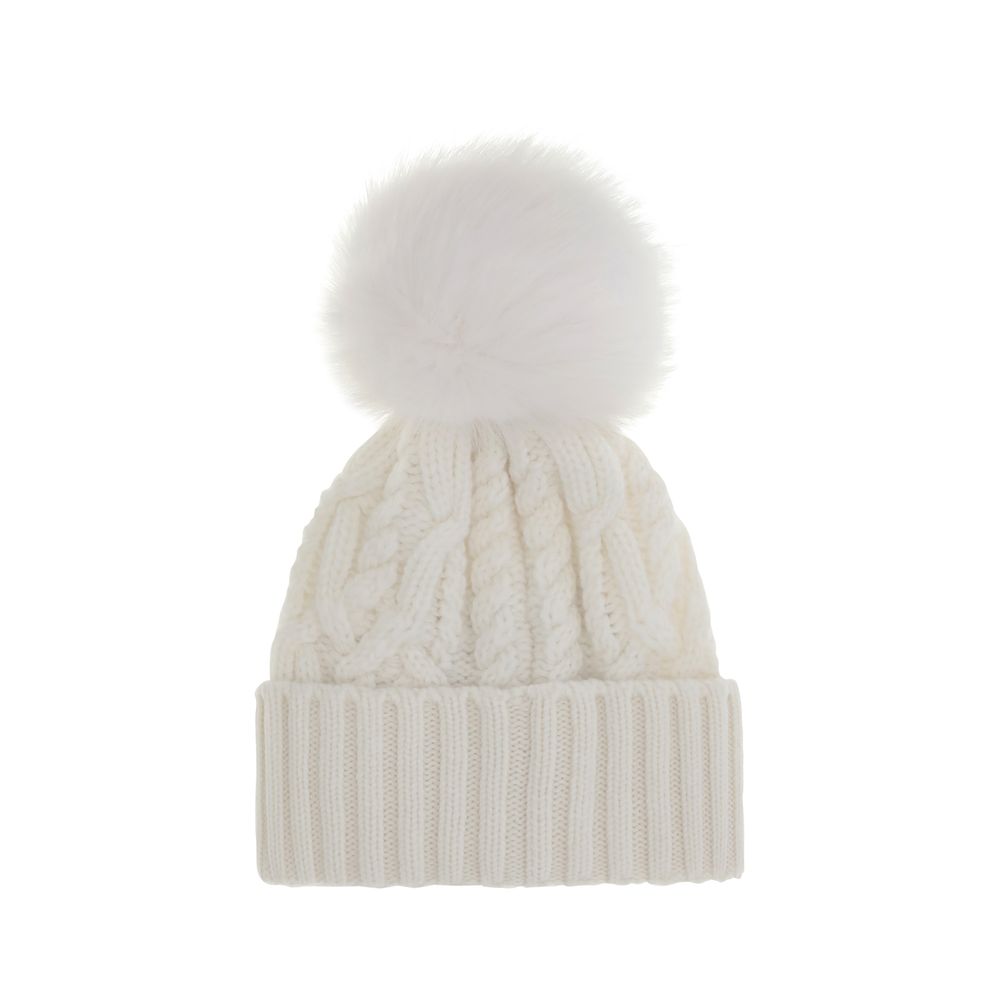 Cashmere blend Hat with pom-ponMoncler’s cashmere blend Hat combines softness and style in a stylish and functional accessory. Made from a Cable and Aran knit, it features a logo patch on the front that underscores its identity. Completing the design is t