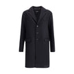 Black Wool CoatDsQuared2’s wool midi Coat is an elegant, structured garment made of felted wool for a warm, compact texture. The single-breasted design is complemented by a front button closure, side pockets and long sleeves. The interior is finished with