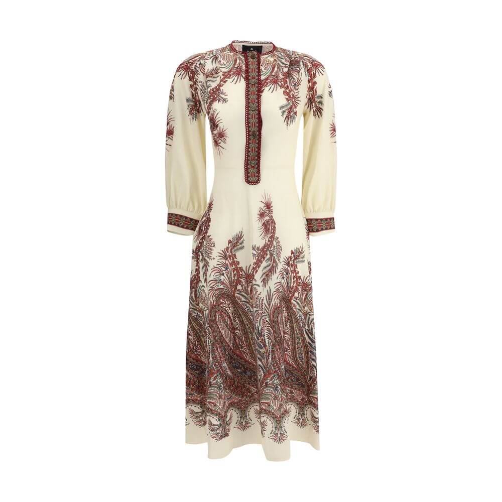 Multicolor Polyester Casual DressEtro’s sablé long Dress is an elegant and feminine design made of stretch sablé fabric that gently follows the lines of the body. Adorned with a refined placed floral Paisley print, it is embellished with metallic buttons
