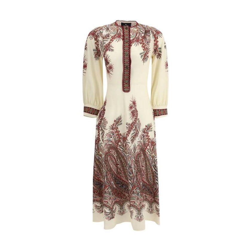 Multicolor Polyester Casual DressEtro’s sablé long Dress is an elegant and feminine design made of stretch sablé fabric that gently follows the lines of the body. Adorned with a refined placed floral Paisley print, it is embellished with metallic buttons