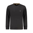 Black Cotton Men SweaterStep into the world of high-end style with this sleek Hugo Boss long sleeve sweatshirt. Designed for the fashion-forward individual, this piece makes a bold statement with its intricate embroidery and prominent logo application. Cr