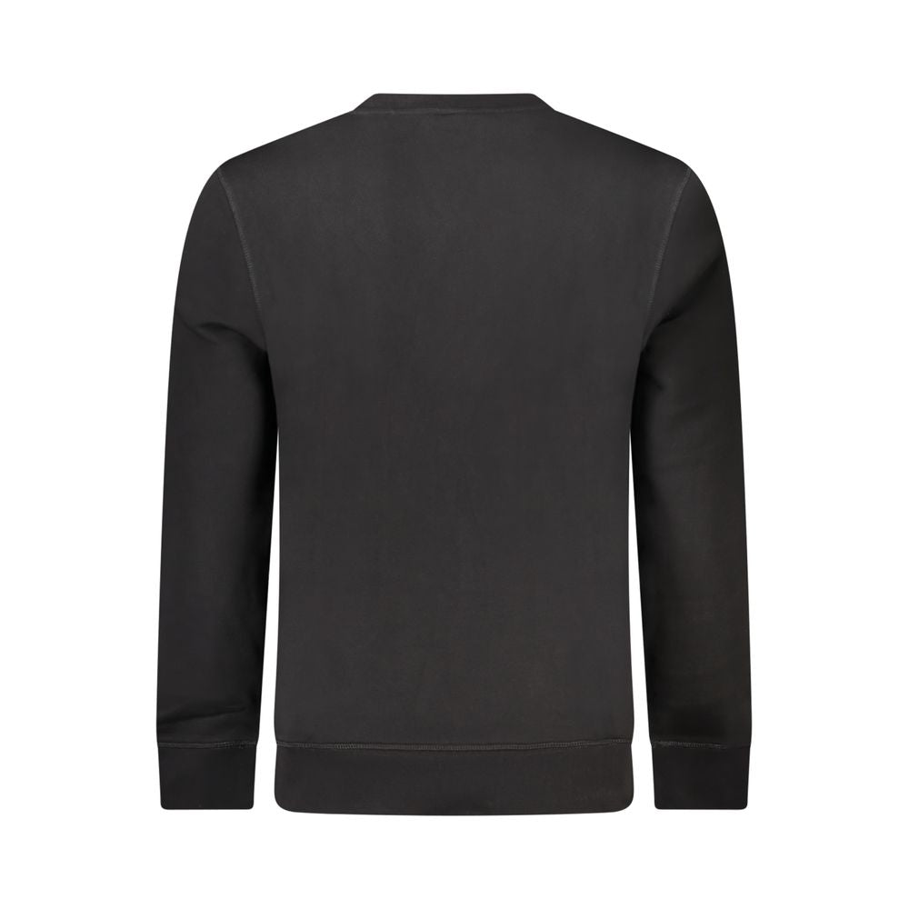 Black Cotton Men SweaterStep into the world of high-end style with this sleek Hugo Boss long sleeve sweatshirt. Designed for the fashion-forward individual, this piece makes a bold statement with its intricate embroidery and prominent logo application. Cr