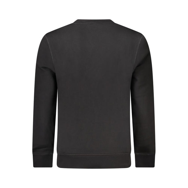 Black Cotton Men SweaterStep into the world of high-end style with this sleek Hugo Boss long sleeve sweatshirt. Designed for the fashion-forward individual, this piece makes a bold statement with its intricate embroidery and prominent logo application. Cr