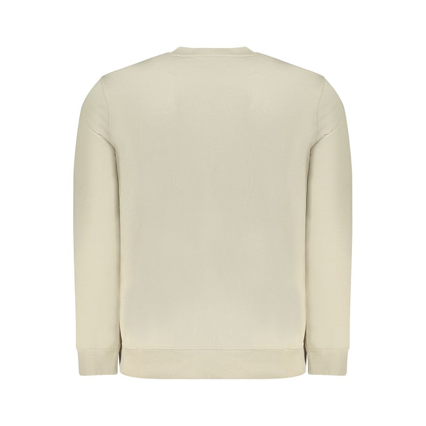Beige Cotton Men SweaterElevate your wardrobe with the Hugo Boss long sleeve sweatshirt, a perfect blend of comfort and style. Crafted from sumptuously soft brushed cotton and adorned with intricate embroidery and a signature logo application, this beige