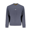 Blue Cotton Men SweaterElevate your off-duty look with this Hugo Boss long-sleeved sweatshirt, a perfect blend of comfort and designer flair. Boasting a soft brushed interior for those cooler days, it features a crisp crew neck and is adorned with a stand