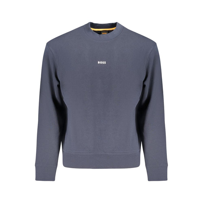 Blue Cotton Men SweaterElevate your off-duty look with this Hugo Boss long-sleeved sweatshirt, a perfect blend of comfort and designer flair. Boasting a soft brushed interior for those cooler days, it features a crisp crew neck and is adorned with a stand