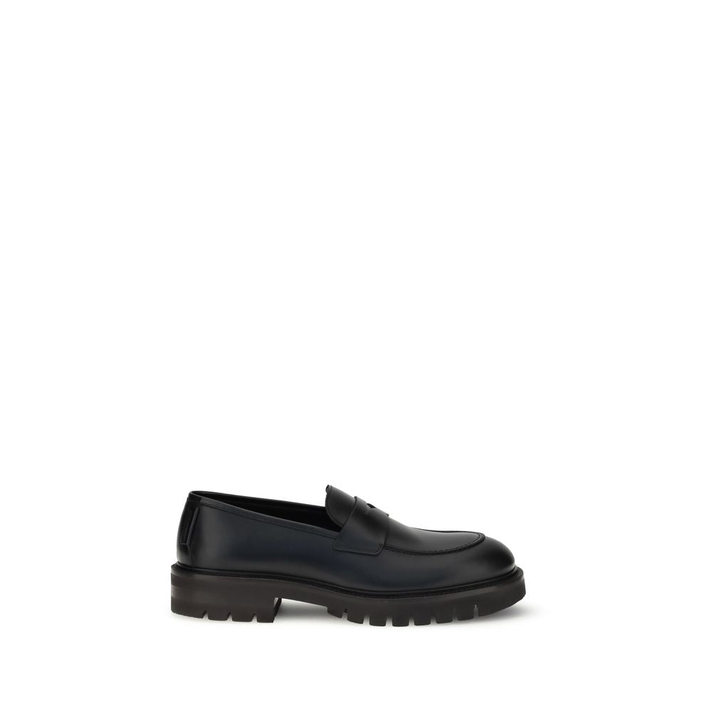Schwarze Slip-On Loafers aus Leder mit Profilsohle