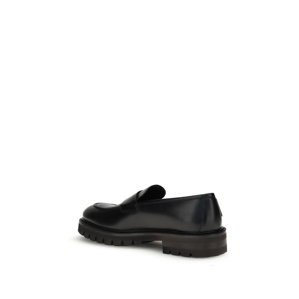 Black Leather Loafers with Lug Sole
