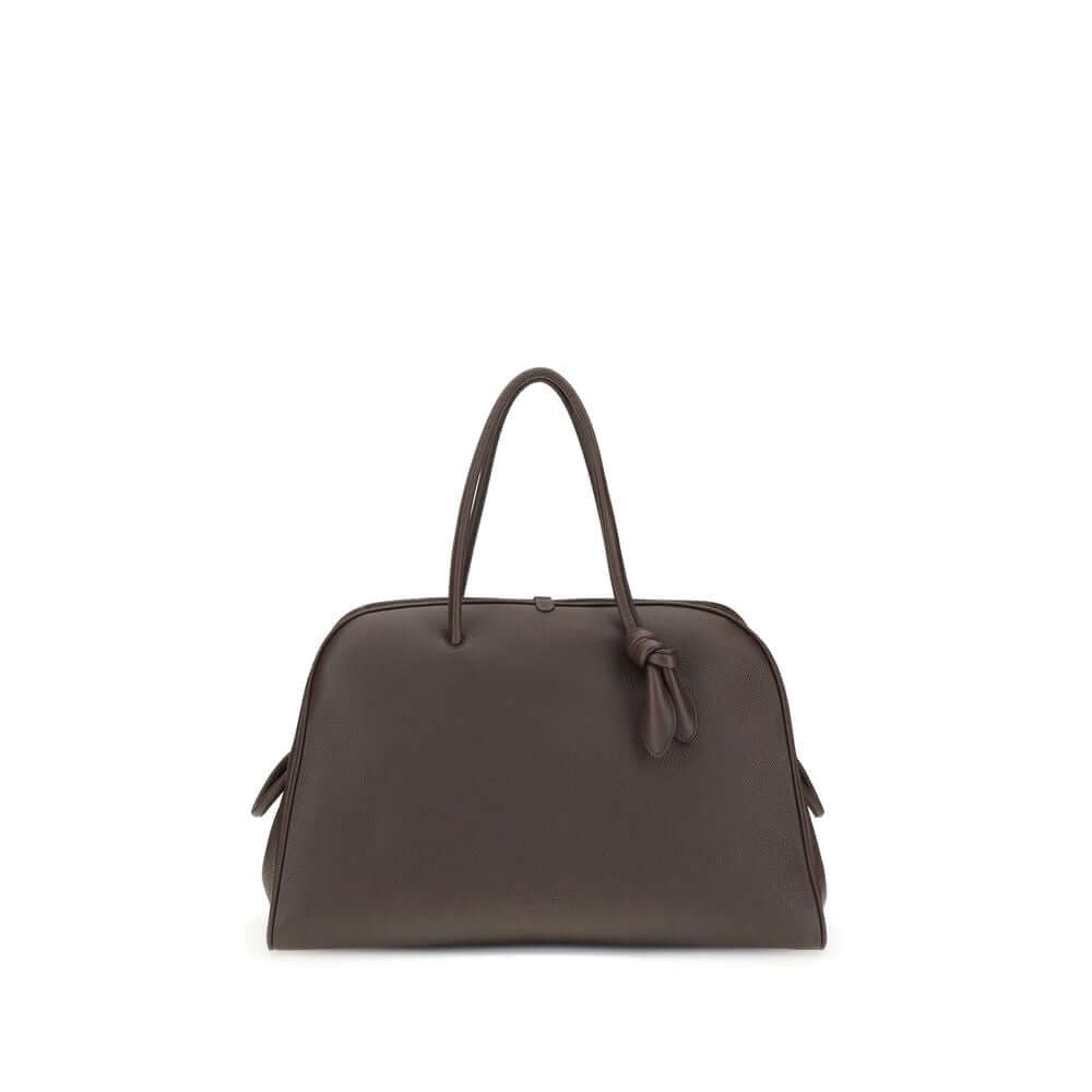 Brown Calf Leather Bos Taurus HandbagThe Le Grand Tourisme Travel Bag by Jacquemus reinterprets the classic bowling bag in a modern and sophisticated key. Made of grained leather, it features a structured and functional design with a two-way zipper closur