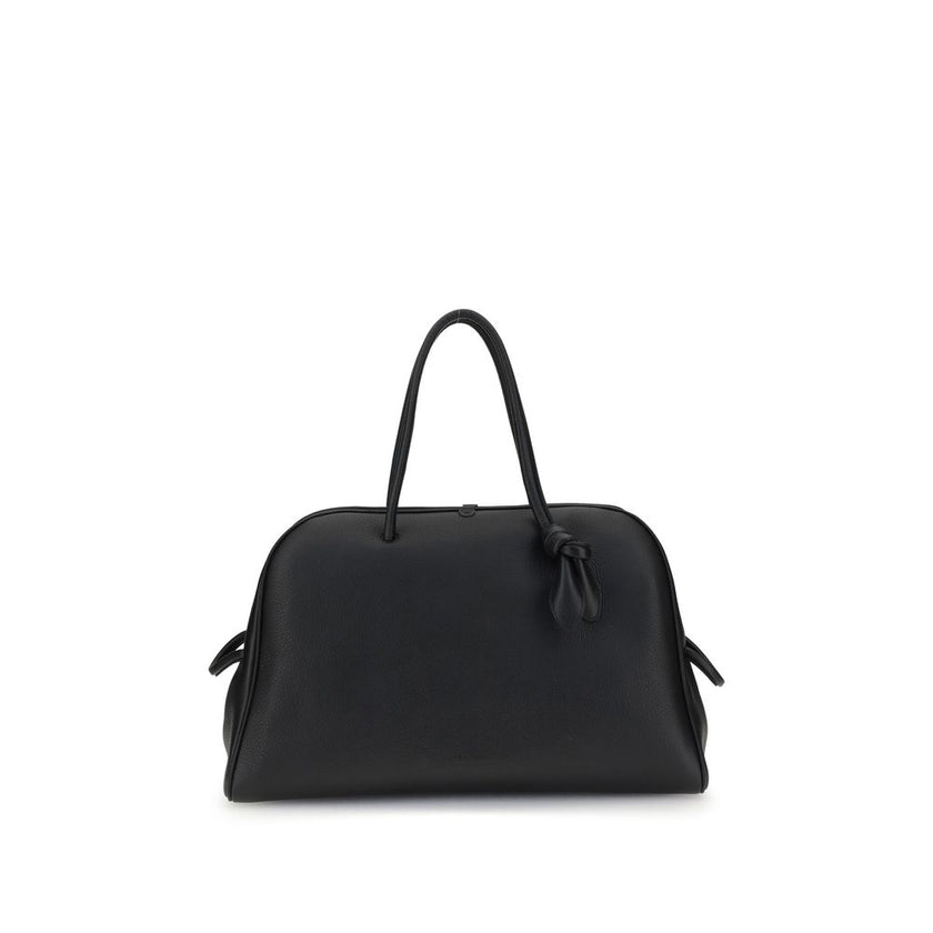 Black Calf Leather Bos Taurus HandbagThe Le Grand Tourisme Travel Bag by Jacquemus reinterprets the classic bowling bag in a modern and sophisticated key. Made of grained leather, it features a structured and functional design with a two-way zipper closur
