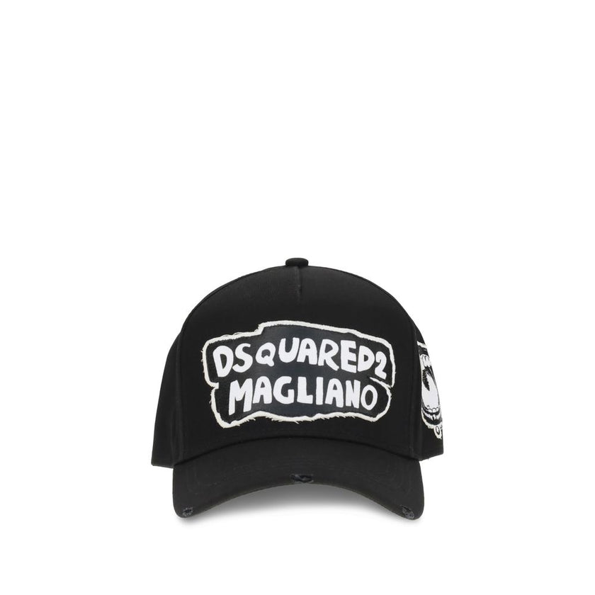 Black Cotton Cap (Baseball Hat)The Dsquared2 X Magliano Baseball Hat combines the Caten brothers’ urban style with the Italian brand’s irreverent aesthetic. Featuring a contrasting signature on the front, it features side and back lettering that adds a di
