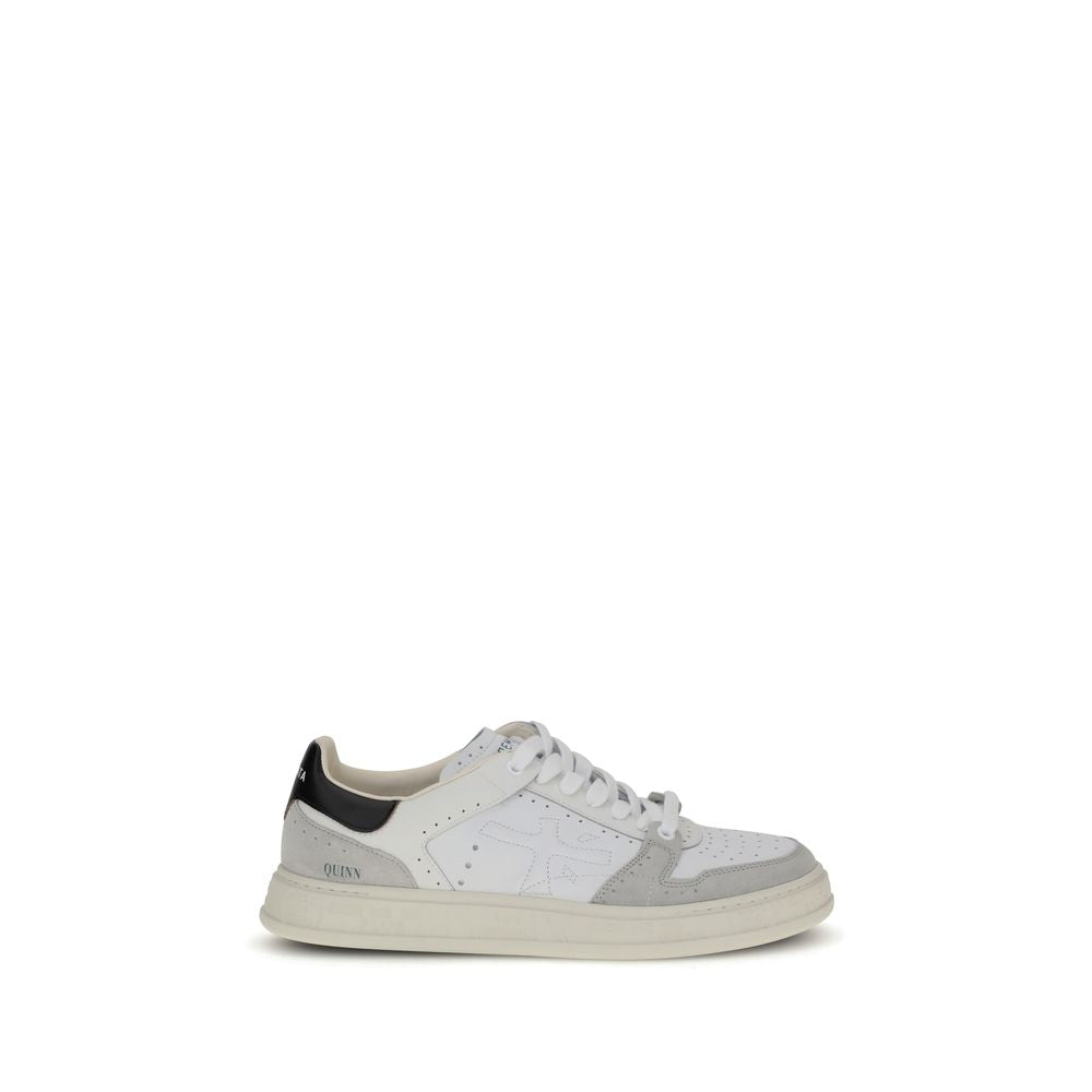 White Leather Low Top Sneakers with Perforated Toe