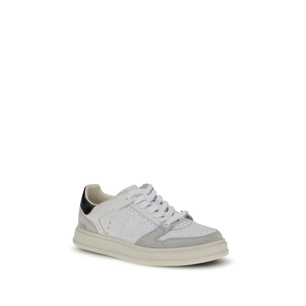 White Leather Low Top Sneakers with Perforated Toe