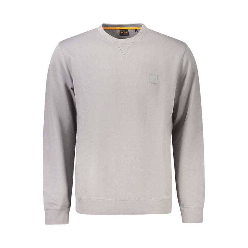 Gray Cotton Men SweaterElevate your wardrobe with the epitome of sleek sophistication in this Hugo Boss long-sleeved sweatshirt. Crafted from premium cotton for supreme comfort, its brushed interior offers an extra touch of coziness. The crew neck design