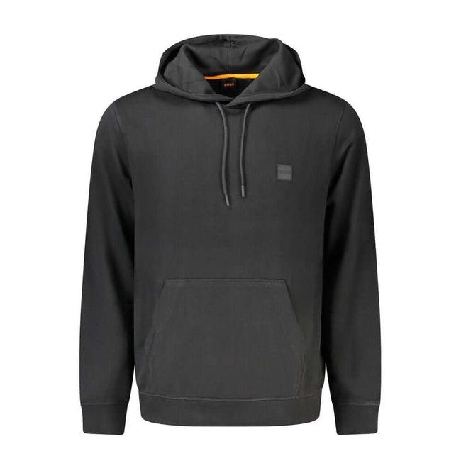 Black Cotton Men SweaterIndulge in the epitome of urban sophistication with this Hugo Boss hooded sweatshirt. Crafted for those who command a bold presence, this sleek black gem merges comfort with luxury. Its soft, brushed cotton embraces you in warmth,