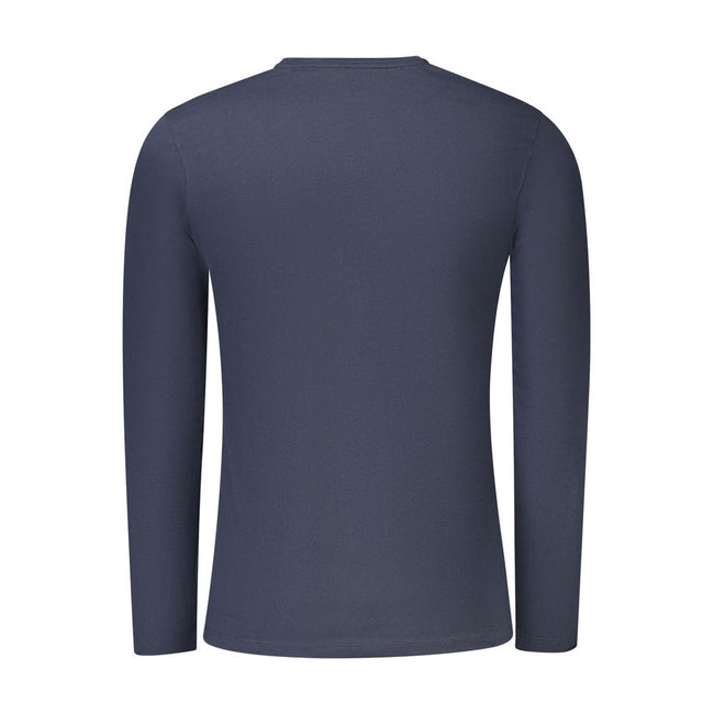 Blue Cotton Men T-ShirtElevate your wardrobe with the timeless sophistication of a Hugo Boss long-sleeved t-shirt. Embellished with the iconic logo embroidery, this crew neck tee embodies casual elegance with a dash of boldness. Perfectly crafted from the