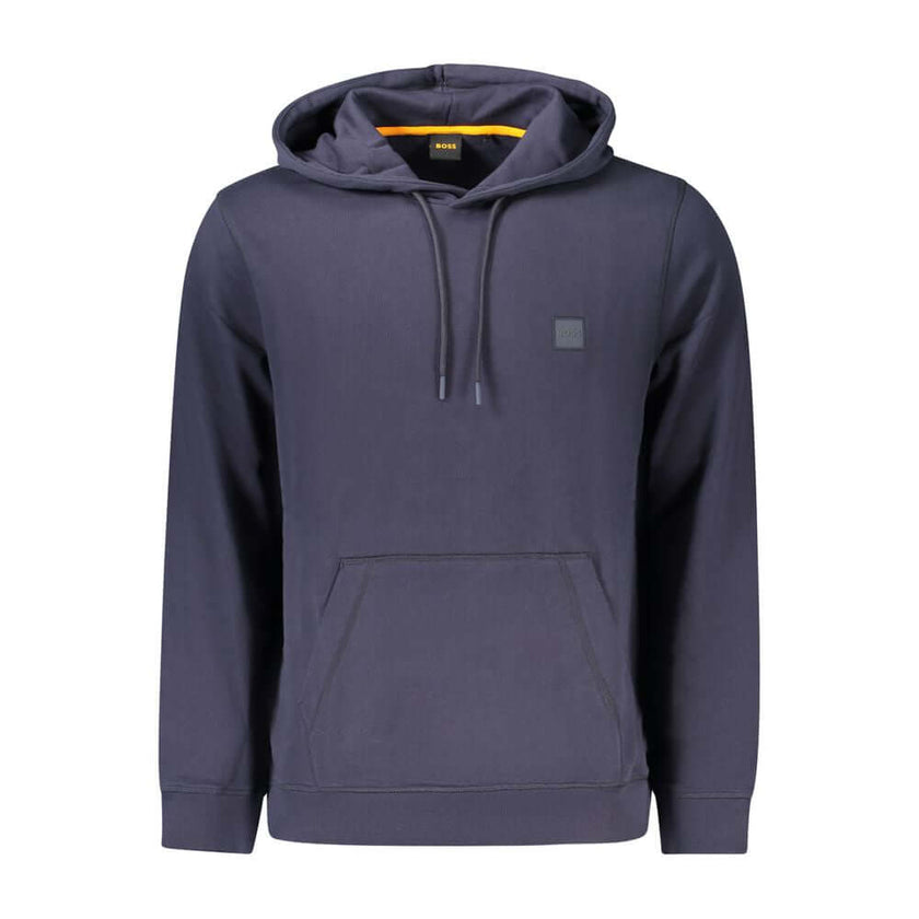 Blue Cotton Men SweaterElevate your casual wear with the iconic Hugo Boss edge. This long-sleeved, hooded sweatshirt is the epitome of comfort fused with style. Brushed to perfection for a softer touch, it features a handy central pocket, topped with soph