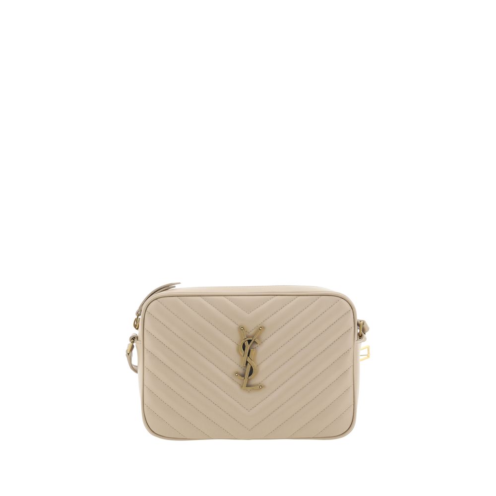 Beige Calf Leather Bos Taurus Shoulder BagCalfskin LouLou Shoulder Bag by Saint Laurent, all-over quilted and padded design, top zip fastening, contrasting iconic brand logo plaque on the front, flat shoulder strap, slit pocket on the back, inside welt po