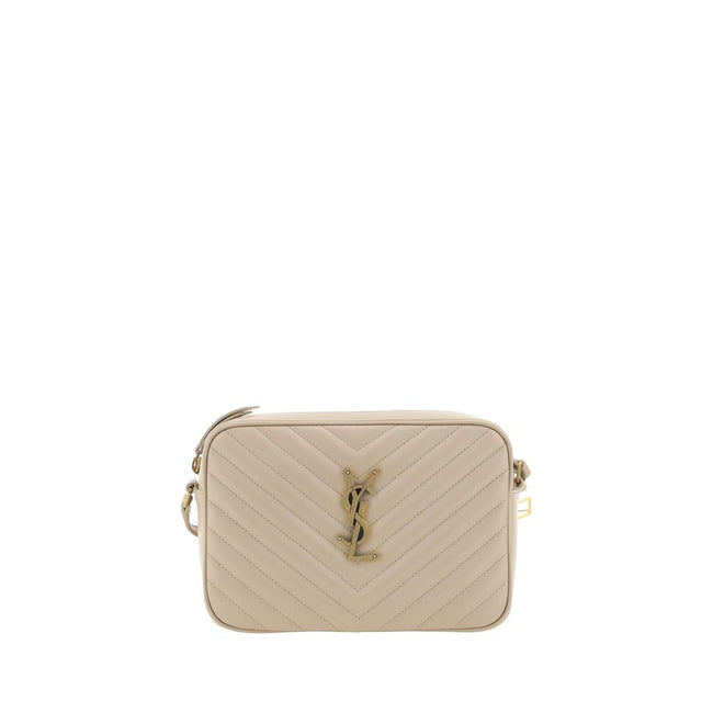 Beige Calf Leather Bos Taurus Shoulder BagCalfskin LouLou Shoulder Bag by Saint Laurent, all-over quilted and padded design, top zip fastening, contrasting iconic brand logo plaque on the front, flat shoulder strap, slit pocket on the back, inside welt po