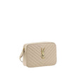 Beige Calf Leather Bos Taurus Shoulder BagCalfskin LouLou Shoulder Bag by Saint Laurent, all-over quilted and padded design, top zip fastening, contrasting iconic brand logo plaque on the front, flat shoulder strap, slit pocket on the back, inside welt po