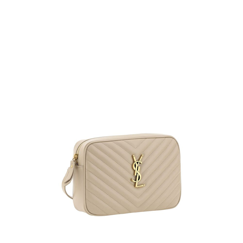 Beige Calf Leather Bos Taurus Shoulder BagCalfskin LouLou Shoulder Bag by Saint Laurent, all-over quilted and padded design, top zip fastening, contrasting iconic brand logo plaque on the front, flat shoulder strap, slit pocket on the back, inside welt po