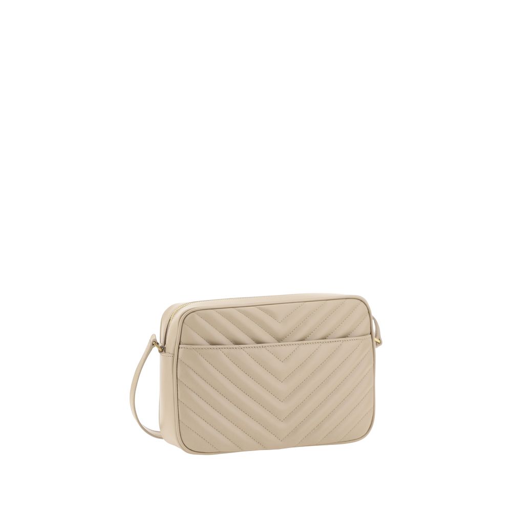 Beige Calf Leather Bos Taurus Shoulder BagCalfskin LouLou Shoulder Bag by Saint Laurent, all-over quilted and padded design, top zip fastening, contrasting iconic brand logo plaque on the front, flat shoulder strap, slit pocket on the back, inside welt po