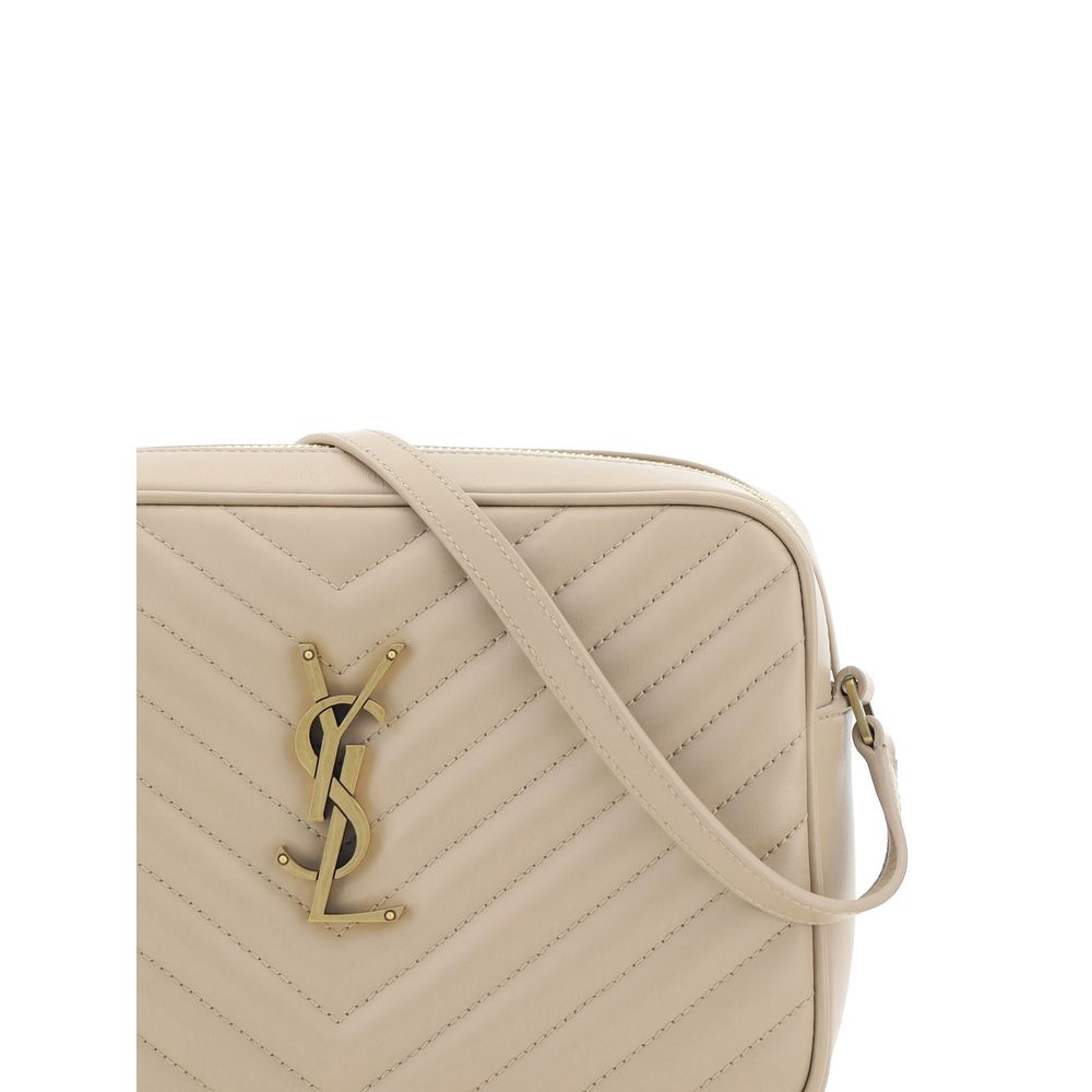 Beige Calf Leather Bos Taurus Shoulder BagCalfskin LouLou Shoulder Bag by Saint Laurent, all-over quilted and padded design, top zip fastening, contrasting iconic brand logo plaque on the front, flat shoulder strap, slit pocket on the back, inside welt po