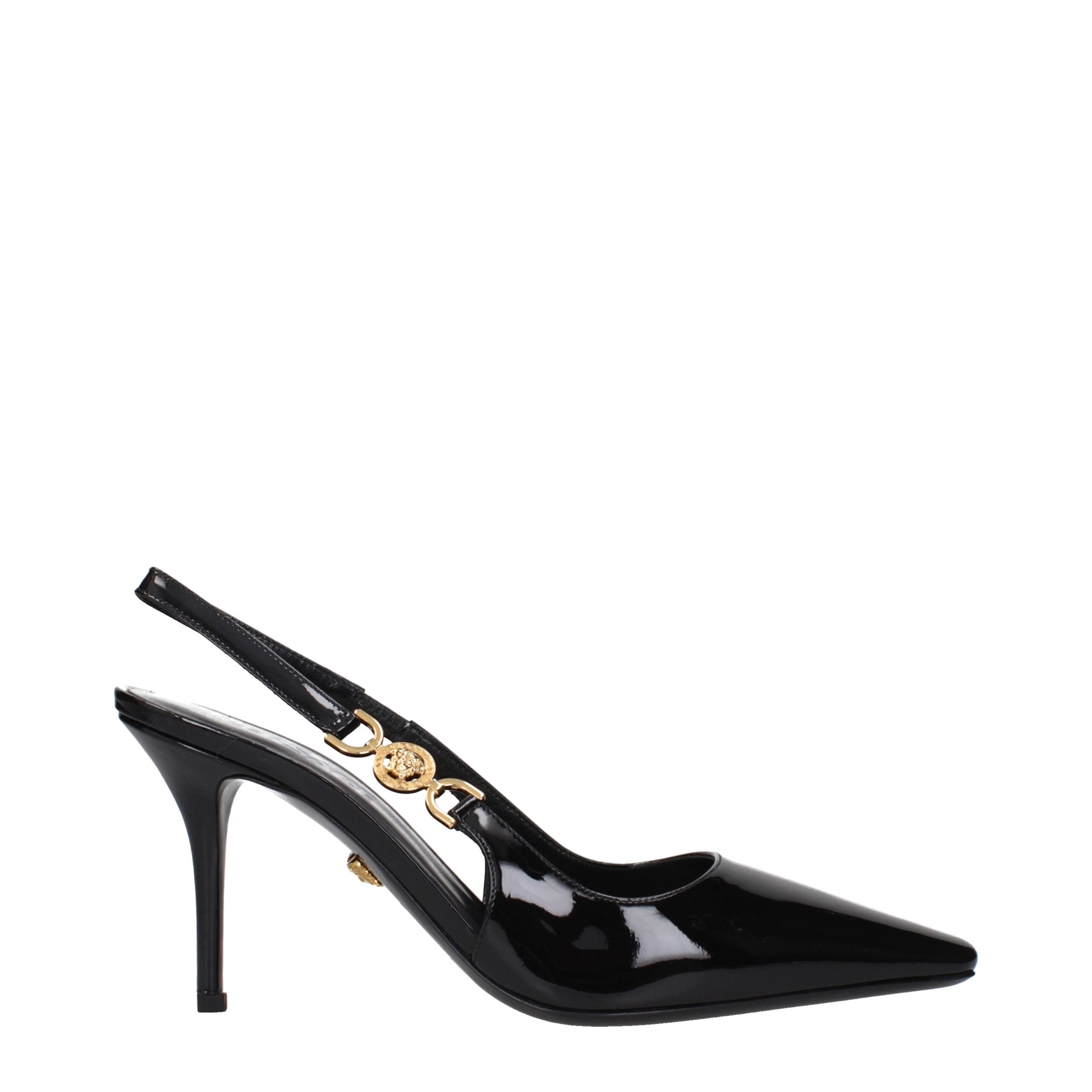 Black Leather High Heel PumpsDescription: The product with MPN 1012428D2VE1B00V and code F84398 patent leather in black is a sandals designed by Versace. It has features like side detail.Black Leather High Heel Pumps${tagsVersaceAulae Black Leather Pumps