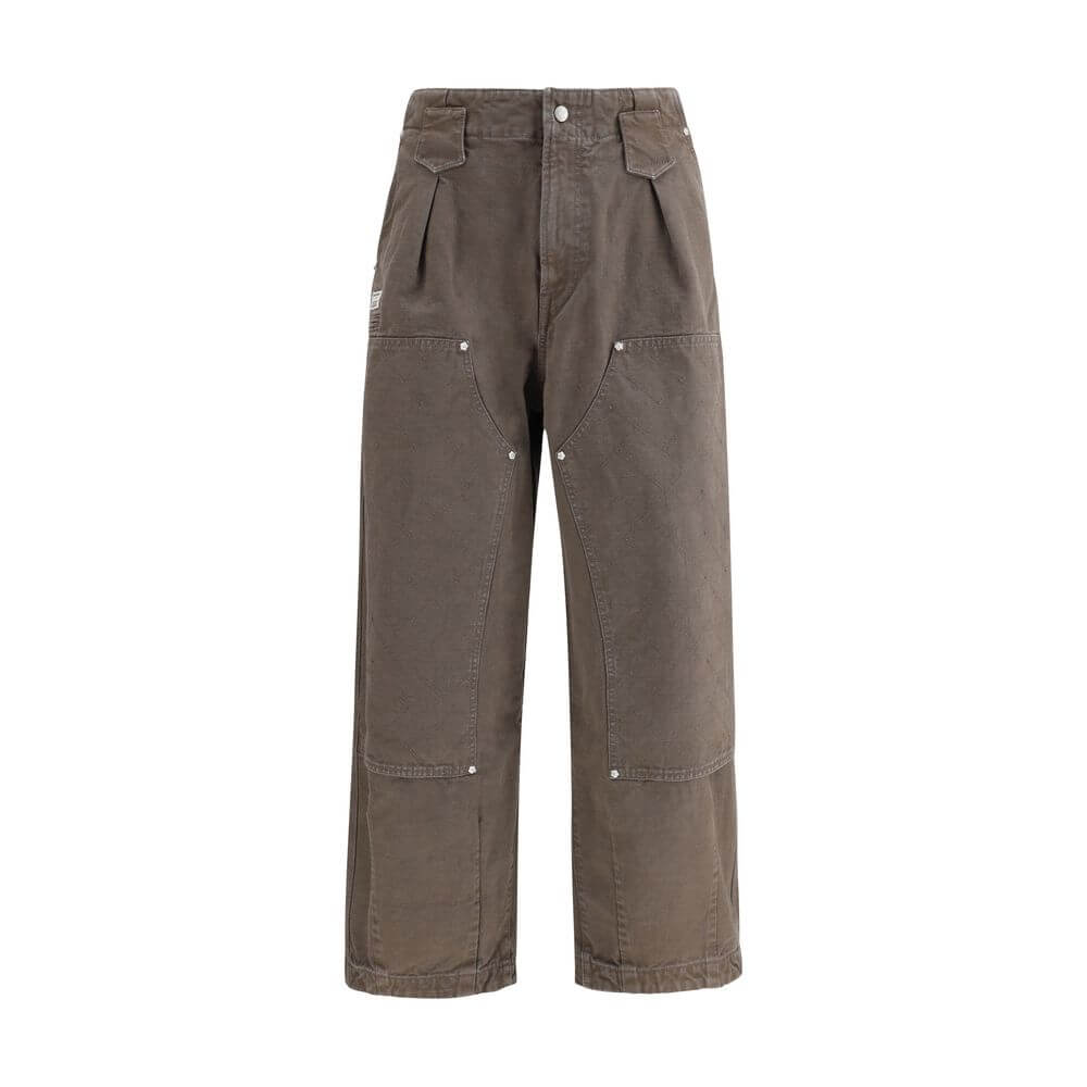 Brown Cotton Casual PantsKenzo’s cotton Pants feature a double knee design with irregular ‘KENZO Weave’ stitching at the knees, giving the garment a graphic and contemporary character. Made of washed-effect cotton, they feature a front button and zipper c
