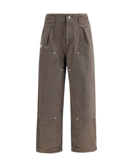 Brown Cotton Casual PantsKenzo’s cotton Pants feature a double knee design with irregular ‘KENZO Weave’ stitching at the knees, giving the garment a graphic and contemporary character. Made of washed-effect cotton, they feature a front button and zipper c