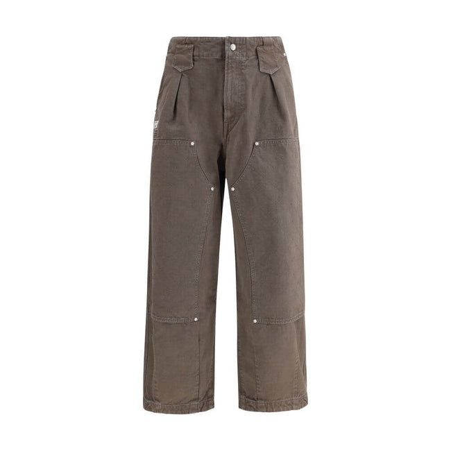 Brown Cotton Casual PantsKenzo’s cotton Pants feature a double knee design with irregular ‘KENZO Weave’ stitching at the knees, giving the garment a graphic and contemporary character. Made of washed-effect cotton, they feature a front button and zipper c