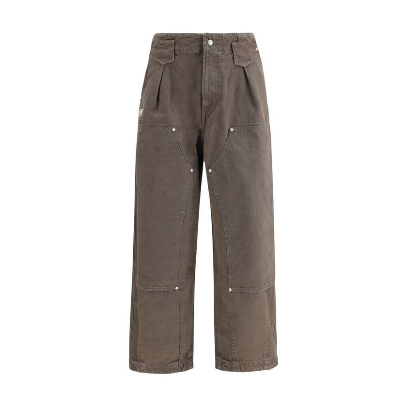 Brown Cotton Casual PantsKenzo’s cotton Pants feature a double knee design with irregular ‘KENZO Weave’ stitching at the knees, giving the garment a graphic and contemporary character. Made of washed-effect cotton, they feature a front button and zipper c