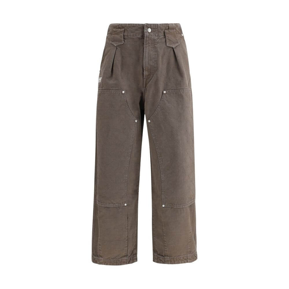 Brown Cotton Casual PantsKenzo’s cotton Pants feature a double knee design with irregular ‘KENZO Weave’ stitching at the knees, giving the garment a graphic and contemporary character. Made of washed-effect cotton, they feature a front button and zipper c