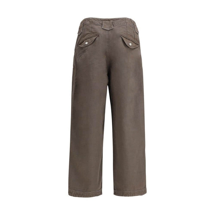 Brown Cotton Casual PantsKenzo’s cotton Pants feature a double knee design with irregular ‘KENZO Weave’ stitching at the knees, giving the garment a graphic and contemporary character. Made of washed-effect cotton, they feature a front button and zipper c