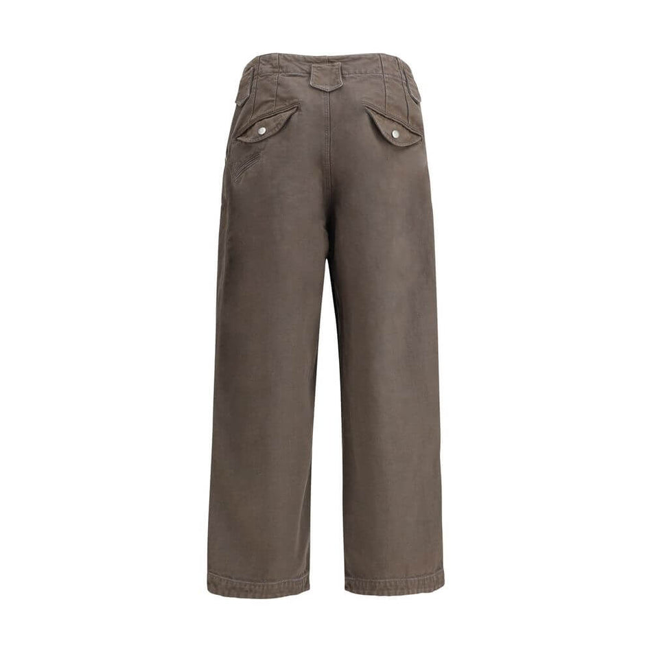 Brown Cotton Casual PantsKenzo’s cotton Pants feature a double knee design with irregular ‘KENZO Weave’ stitching at the knees, giving the garment a graphic and contemporary character. Made of washed-effect cotton, they feature a front button and zipper c