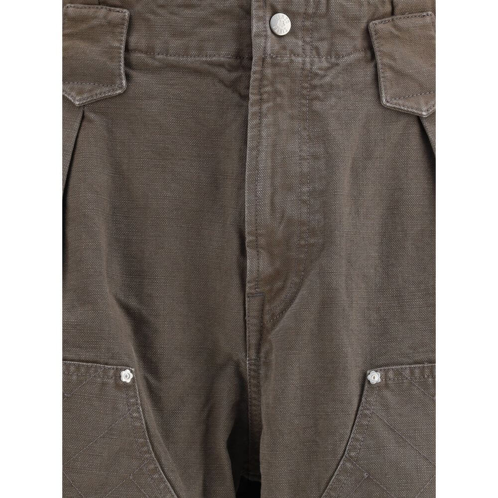 Brown Cotton Casual PantsKenzo’s cotton Pants feature a double knee design with irregular ‘KENZO Weave’ stitching at the knees, giving the garment a graphic and contemporary character. Made of washed-effect cotton, they feature a front button and zipper c