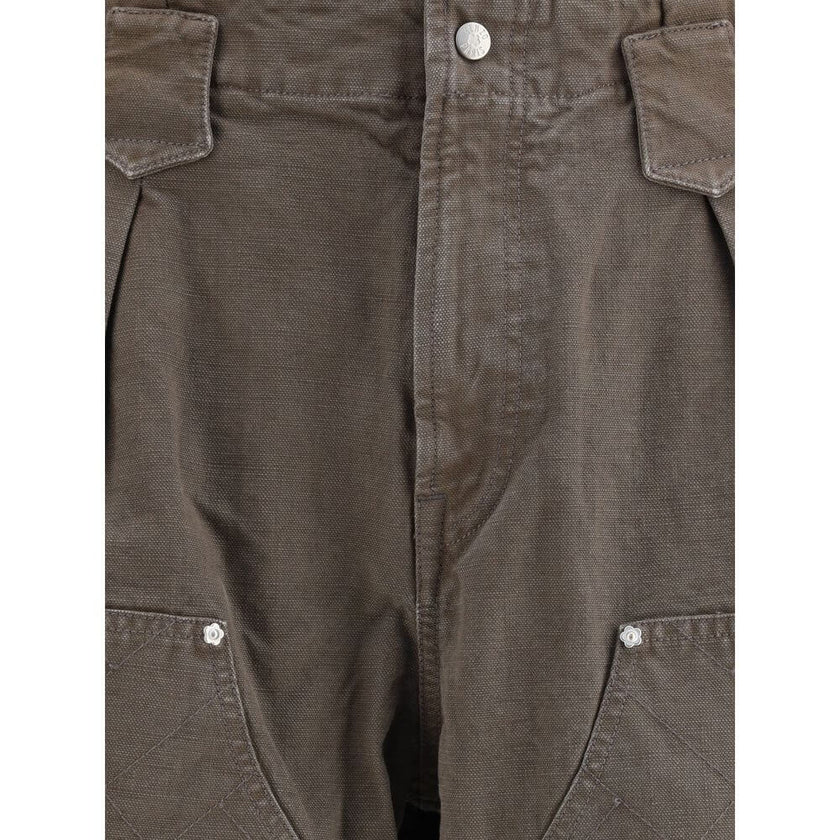 Brown Cotton Casual PantsKenzo’s cotton Pants feature a double knee design with irregular ‘KENZO Weave’ stitching at the knees, giving the garment a graphic and contemporary character. Made of washed-effect cotton, they feature a front button and zipper c