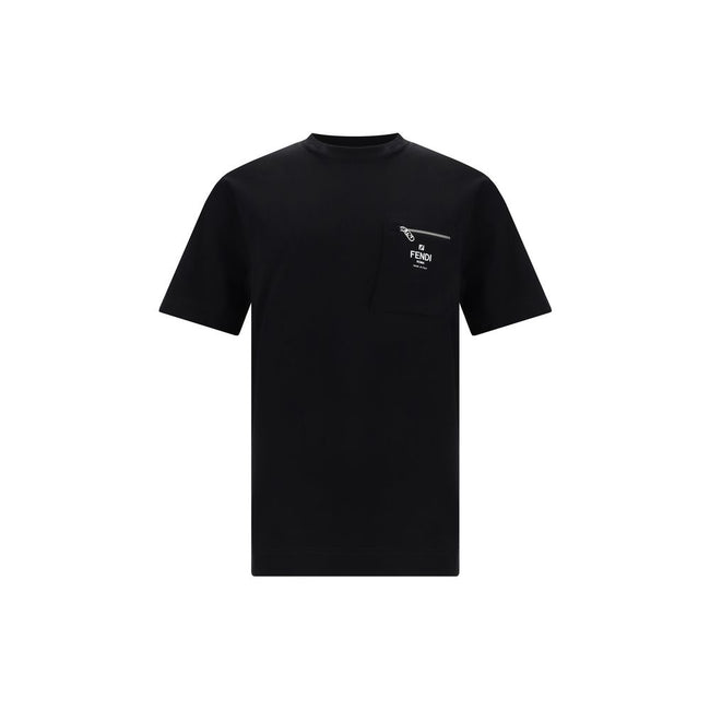 T-shirt with pocketCotton T-Shirt by Fendi features a crew neck and regular fit for optimal comfort. On the front, a zippered patch pocket is embellished with the brand’s iconic contrasting monogram, adding a distinctive detail. The monochrome pattern giv